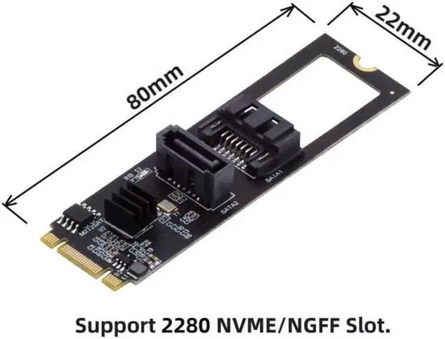 Alt view image 7 of 7 - Aomoproing   NGFF Key B+M PCI Express to SATA 3.0 6Gbps Dual Ports Vertical Horizontal Adapter Converter Hard Drive Extension Card JMB582 2280