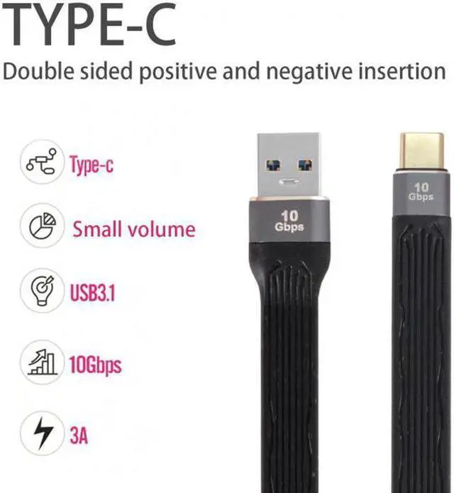 Alt view image 3 of 7 - Aomoproing  10Gbps USB 3.1 Type C Male to USB3.0 Type A Male Flat Slim FPC Data Cable for LaptopPhone