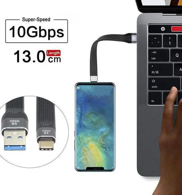 Alt view image 2 of 7 - Aomoproing  10Gbps USB 3.1 Type C Male to USB3.0 Type A Male Flat Slim FPC Data Cable for LaptopPhone