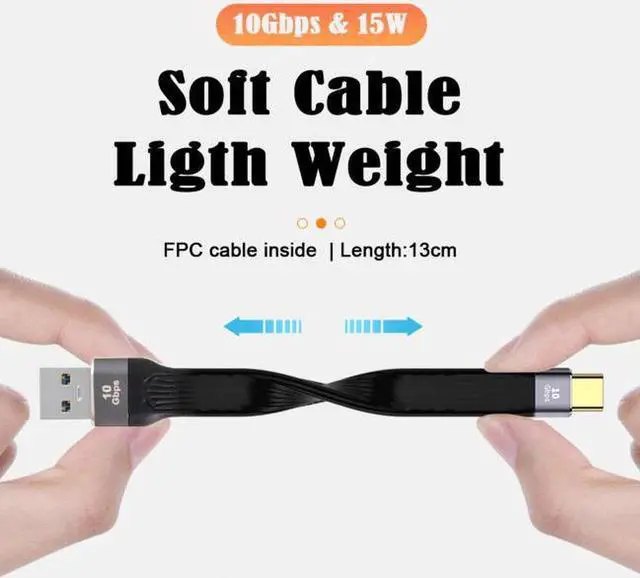 Alt view image 6 of 7 - Aomoproing  10Gbps USB 3.1 Type C Male to USB3.0 Type A Male Flat Slim FPC Data Cable for LaptopPhone