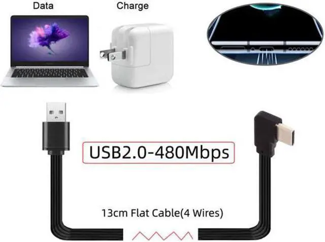 Alt view image 6 of 7 - Aomoproing 13cm USB 2.0 Type-A Male to USB-C Type-C Left Right Angled 90 Degree Data Flat Slim FPC Cable for FPVDiskPhone