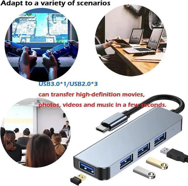 Alt view image 7 of 7 - 4-in-1 USB-C Hub Aluminum USB Type C to USB Adapter with USB 3.0/2.0 Ports (Ultra-Slim),Suitable for MacBook Pro, Chromebook, XPS, Laptop, PC, Surface Pro, Mobile HDD and More