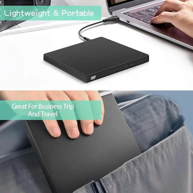 Alt view image 5 of 5 - External CD DVD Drive, USB 2.0 Portable Optical Disc Drive, External CD RW Reader DVD Player for Laptop Desktop PC Mac Windows 11/10/8/7, Mac, Linux OS