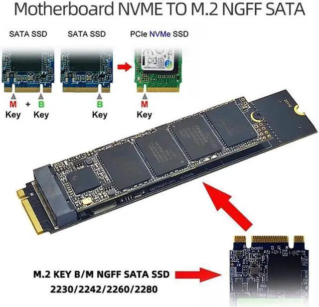 Alt view image 6 of 7 - Aomoproing SATA NGFF Key B+M SSD to NVME M-key Motherboard Desktop Adapter Converter SSD Card JMB582 2280