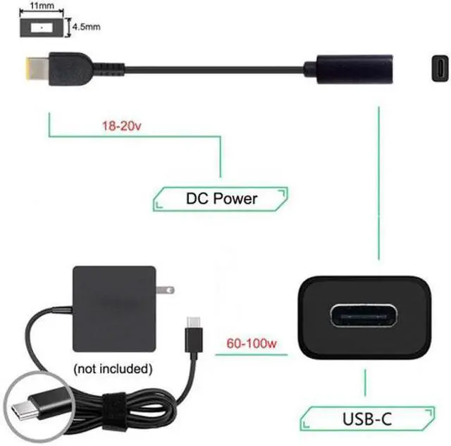 Alt view image 4 of 5 - Aomoproing Type C USB-C to Rectangle 11.0*4.5mm Power Plug PD Emulator Trigger Charge Cable for ThinkPad X1 Carbon