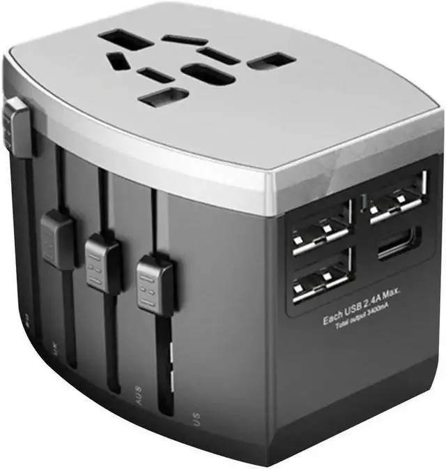 Main image of Worldwide Universal Travel Power Adapter, 1500W International Adaptor with 3 USB + 1 Type-c Ports, UK/ EU/ AU/ US (200+ Countries) All-in-One Power Socket Wall Charger for America European Asia China
