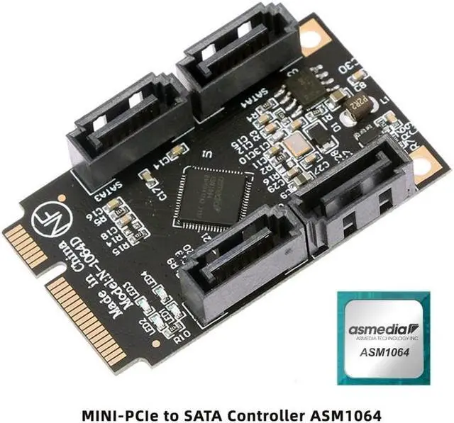 Alt view image 4 of 7 - Aomoproing Mini PCI-E PCI Express to SATA 3.0 Four Ports Adapter Converter 6Gbps Hard Drive Extension Card for SSD