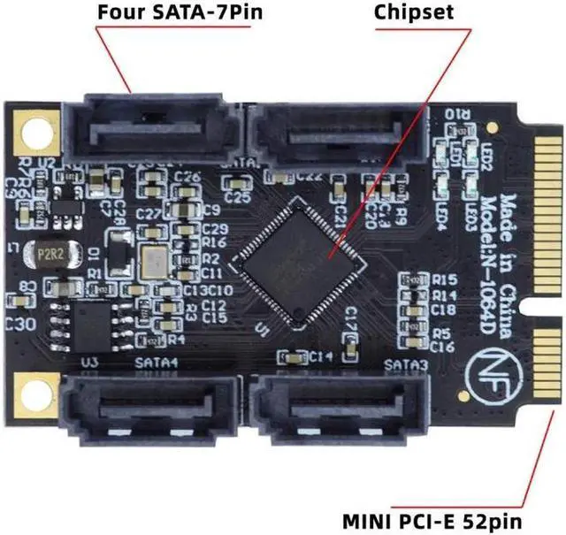 Alt view image 5 of 7 - Aomoproing Mini PCI-E PCI Express to SATA 3.0 Four Ports Adapter Converter 6Gbps Hard Drive Extension Card for SSD