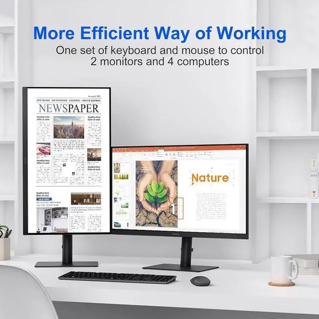 Alt view image 6 of 7 - 8K Dual Monitor KVM Switch 4 Computer 2 Monitors, HDMI KVM Switches with 3 USB 3.0 Ports, Remote and Power Adapter, Support Copy and Extend Mode, Compatible with Windows/Vista/XP/Mac OS/Linux