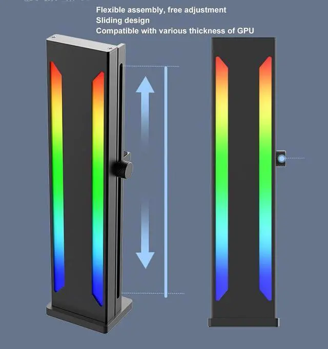 Alt view image 3 of 6 - RGB GPU Support Bracket, Magnetic Base Graphics Card GPU Brace Support, Slidable 5V 3 Pin GPU Stand Colorful Video Card Holder Bracket (Black)