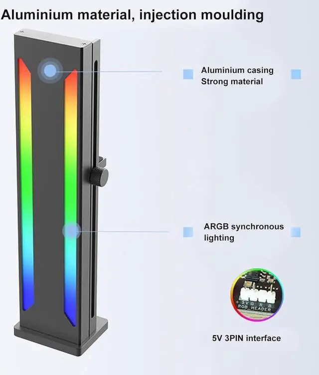 Alt view image 2 of 6 - RGB GPU Support Bracket, Magnetic Base Graphics Card GPU Brace Support, Slidable 5V 3 Pin GPU Stand Colorful Video Card Holder Bracket (Black)