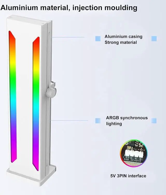 Alt view image 2 of 6 - RGB GPU Support Bracket, Magnetic Base Graphics Card GPU Brace Support, Slidable 5V 3 Pin GPU Stand Colorful Video Card Holder Bracket (White)