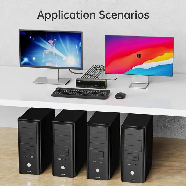 Alt view image 6 of 6 - 4 in 2 Out Dual Monitor HDMI + DisplayPort KVM Switch 4 Computer 2 Monitors, Extended Display 4K@60Hz 4:4:4 with Audio and USB 2.0 Hub Sharing PC Monitors One Set of Keyboard and Mouse Switcher