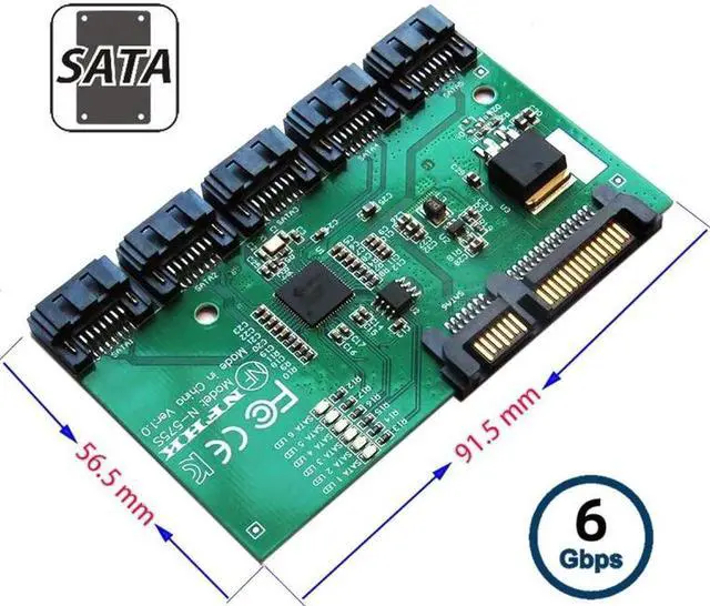Alt view image 2 of 7 - Aomoproing SATA 3.0 6Gbps 1 to 5 Splitter Ports HUB Adapter Converter PM Multiplier Port Selector JMB575