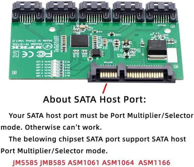 Alt view image 6 of 7 - Aomoproing SATA 3.0 6Gbps 1 to 5 Splitter Ports HUB Adapter Converter PM Multiplier Port Selector JMB575