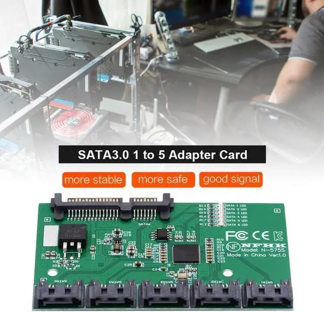 Alt view image 7 of 7 - Aomoproing SATA 3.0 6Gbps 1 to 5 Splitter Ports HUB Adapter Converter PM Multiplier Port Selector JMB575