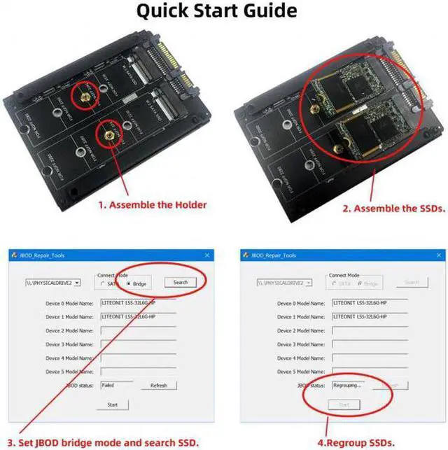 Alt view image 2 of 7 - Aomoproing Dual NGFF B+M Key M.2 SSD Card JOBD Raid0 Span Bridge to 2.5inch SATA Combo HDD Disk Drive Enclosure