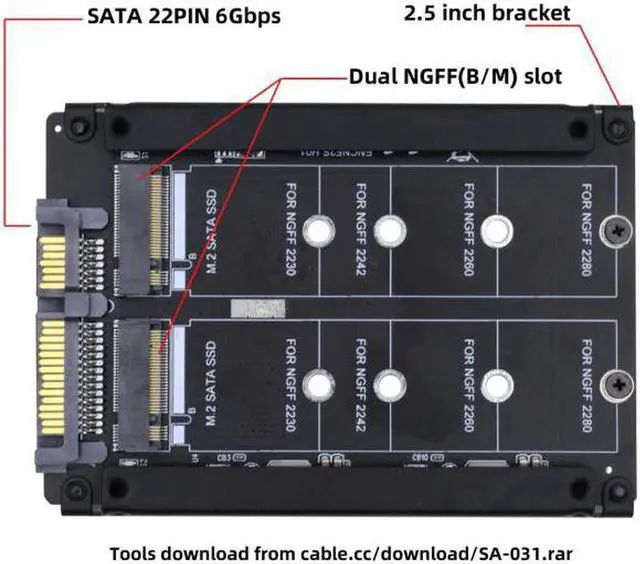 Alt view image 3 of 7 - Aomoproing Dual NGFF B+M Key M.2 SSD Card JOBD Raid0 Span Bridge to 2.5inch SATA Combo HDD Disk Drive Enclosure
