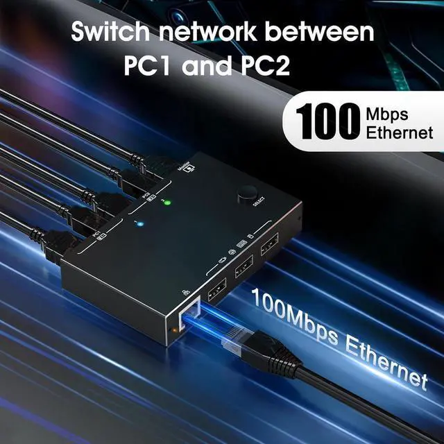 Alt view image 4 of 7 - 2 Port HDMI KVM Switch with Ethernet, HDMI KVM Switch 2 in 1 Out 4K@60Hz, HDMI KVM Switches for 2 Computers Share 1 Monitor and 3 USB Devices Keyboard Mouse, Ethernet Network KVM Switcher