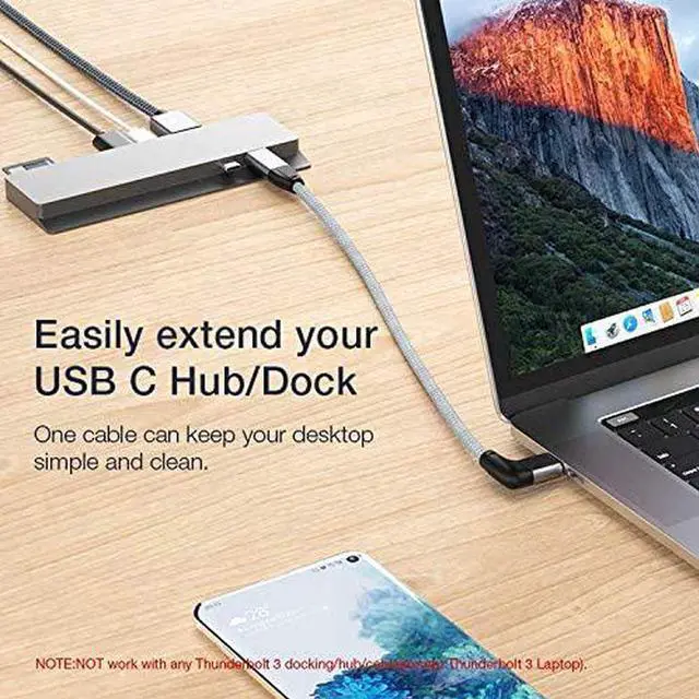 Alt view image 6 of 7 - Right Angle USB C Extension Cable 3.3FT / 1M, USB-C 3.1 Male to Female 4K Video Cord, Gen 2 10Gbps, 90 Degree Type C Extender, Compatible with Thunderbolt 3 MacBook Pro/Air,iPad Pro, Nintendo Switch