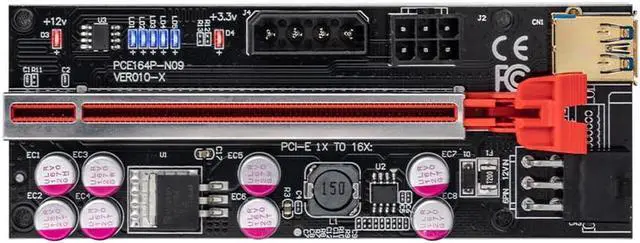 Alt view image 4 of 6 - VER010 PCI-E Riser PCI Express 1X to 16X Extender PCIe Adapter with USB3.0 SATA 6pin to 15pin for GPU Graphics Card Mining
