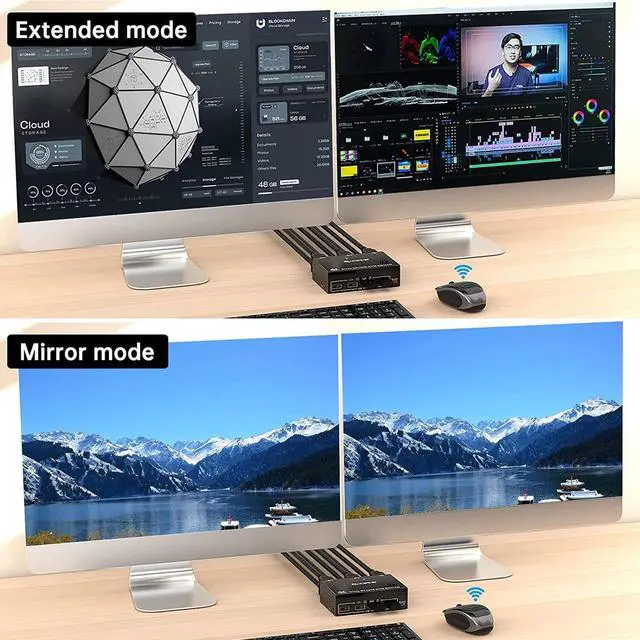 Alt view image 7 of 7 - USB 3.0 DP KVM Switch for 2 PC 2 Monitors, 8K @30Hz 4K @144Hz Extended Display, 2 in 2 Out Dual Monitor Displayport 1.4 KVM Switch for 4 USB Devices Mouse Keyboard, with 2 USB3.0 and 2 DP Cables
