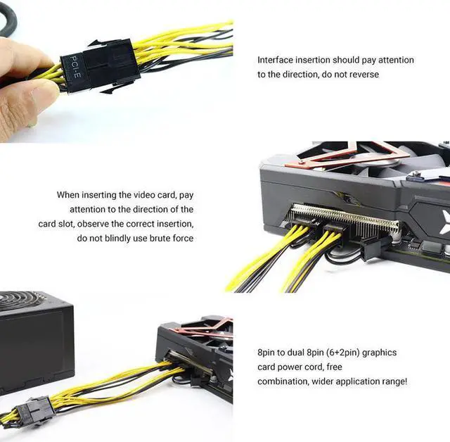 Alt view image 3 of 6 - 20cm PCI Express 8-pin to Dual 6+2-pin (8-pin) Power Splitter VGA Graphics Video Card PCI-e GPU Motherboard Power data Cable