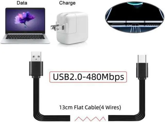 Alt view image 6 of 7 - Aomoproing 13cm USB 2.0 Type-A Male to USB-C Type-C Male Male Data Flat Slim FPC Cable for FPVDiskPhone