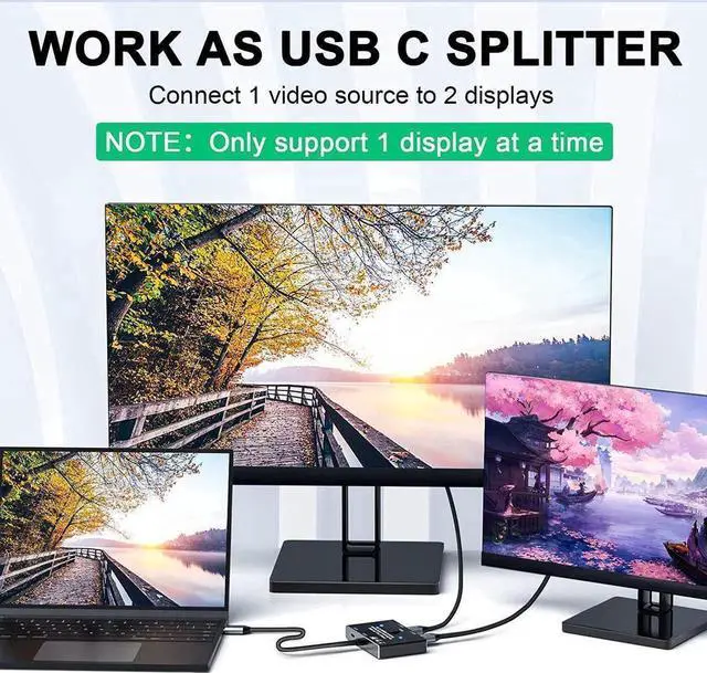 Alt view image 6 of 6 - USB C Switch, Bi-Directional USB-C Switcher 2 Computers, USB Type C KVM Switch 8K @60Hz 4K@120Hz Video/10Gbps Data Transfer/100W Charging,Compatible with Thunderbolt Device (Black)