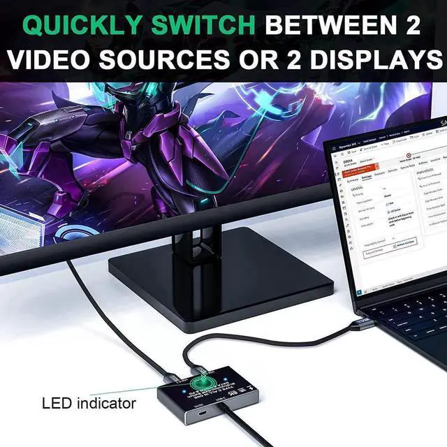 Alt view image 3 of 6 - USB C Switch, Bi-Directional USB-C Switcher 2 Computers, USB Type C KVM Switch 8K @60Hz 4K@120Hz Video/10Gbps Data Transfer/100W Charging,Compatible with Thunderbolt Device (Black)