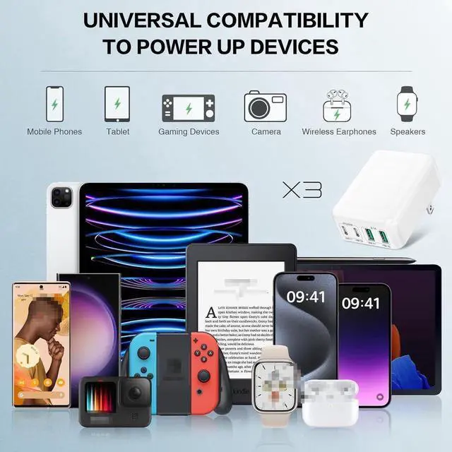 Alt view image 6 of 7 - USB C Wall Charger [3 Pack], Slim Fast Charging Block, 40W 4-Port USB C Charger Block Type C Power Adapter with Foldable Plug Compatible for i-Phone Android Cellphones Tablet PC.. (White)