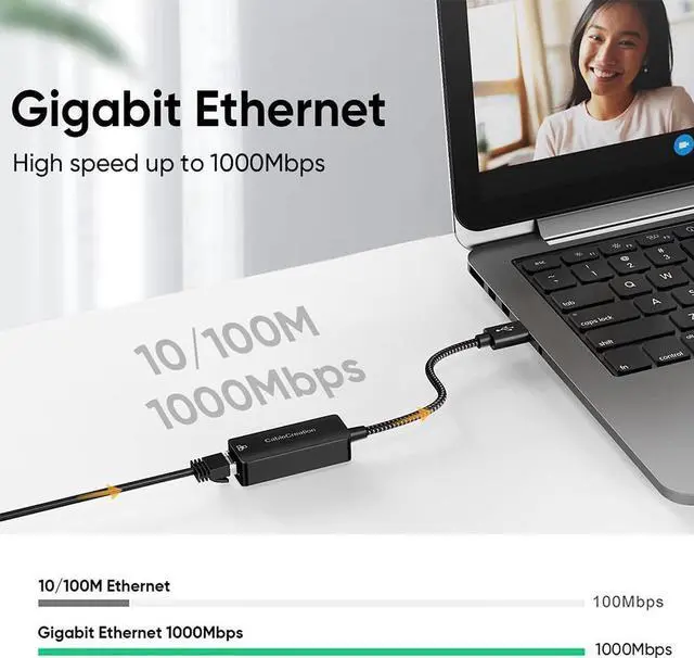 Alt view image 5 of 7 - USB to Ethernet Adapter, CableCreation USB 3.0 to 10/100/1000 Mbps Aluminum RJ45 LAN Network Adapter, Compatible with MacBook, Surface Pro, Laptop, PC, Windows, macOS and More
