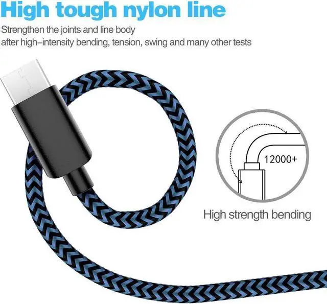 Alt view image 3 of 7 - USB Type C Cable 5Pack (3/3/6/6/10FT) Nylon Braided USB C Cable Fast Charger Charging Cord Compatible Samsung Galaxy S9 S8 Note 9 Note 8 Plus,LG V30 G6 G5 V20,Google Pixel, Moto Z2 (Blue)
