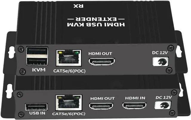 Main image of HDMI KVM USB Extender 1080P 60Hz, HDMI KVM USB Extender Over Cat5/6 Ethernet Cable Signal Extension to 196FT/60M Support USB Keyboard Mouse Plug & Play (Transmitter and Receiver)