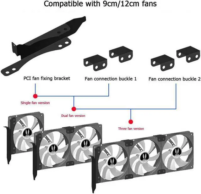 Alt view image 4 of 6 - PCI Slot Dual Fan Mount Rack Bracket 90mm 120mm for Desktop Graphics Video Card Computer Water Cooling System Waterblock