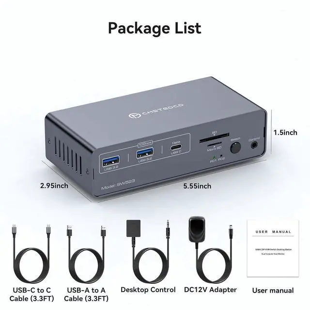 Alt view image 5 of 7 - DP KVM Docking Station 4K120Hz, USB C KVM Switch 2 Monitors 2 PCs Displayport Dual Monitor KVM Switch for Laptop and Desktop PC Share 13-in-1 Dock, 10Gbps USB 3.2 and USB-C data transfer Ports