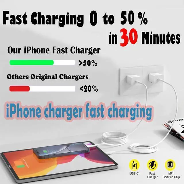 Alt view image 6 of 6 - Fast Charger iPhone,iPhone Charger Cable,3Pack iPhone Charger Fast Charging 6Foot iPhone Charging USB C Charger Adapter 6FT Type C to Lightning Cable for iPhone 14 Pro Max/14 Plus/13/12 Mini/11/XS/SE