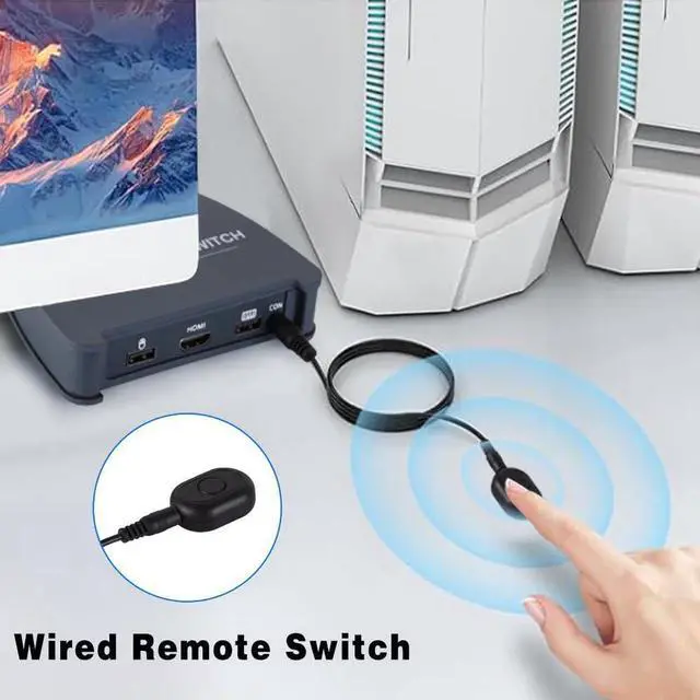 Alt view image 3 of 7 - 4K HDMI KVM Switch, 2-Port Full HD KVM Switch with Cables - 4K@60Hz HDMI KVM Switch 1 Monitors 2 Computers- Plug-and-Play - Share Mouse Keyboard and 1 Screens and Extended Controller