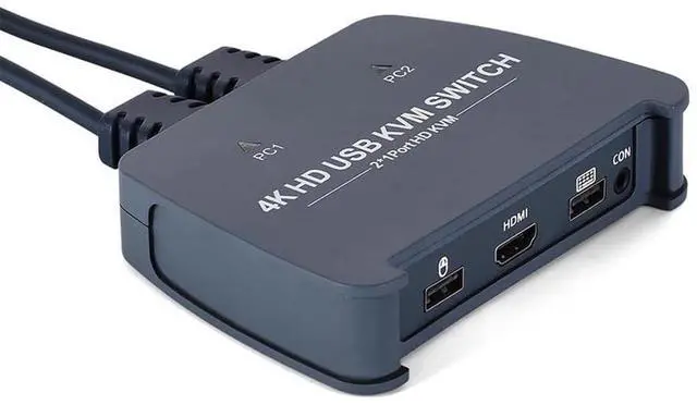 Alt view image 2 of 7 - 4K HDMI KVM Switch, 2-Port Full HD KVM Switch with Cables - 4K@60Hz HDMI KVM Switch 1 Monitors 2 Computers- Plug-and-Play - Share Mouse Keyboard and 1 Screens and Extended Controller