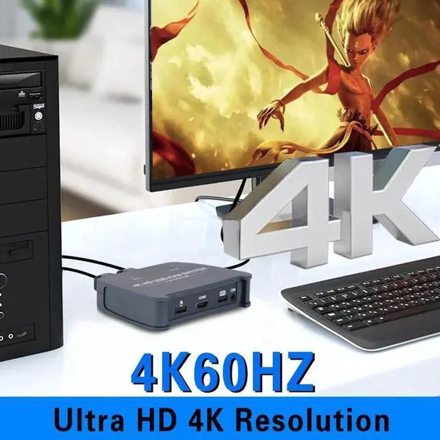 Alt view image 7 of 7 - 4K HDMI KVM Switch, 2-Port Full HD KVM Switch with Cables - 4K@60Hz HDMI KVM Switch 1 Monitors 2 Computers- Plug-and-Play - Share Mouse Keyboard and 1 Screens and Extended Controller