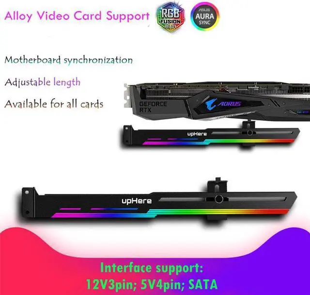 Alt view image 2 of 6 - YT 276mm Videocard Support 5v 3pin 4pin RGB Sync Fusion Horizontal Adjustable Graphics Card Stand Video Card Holder GPU Bracket