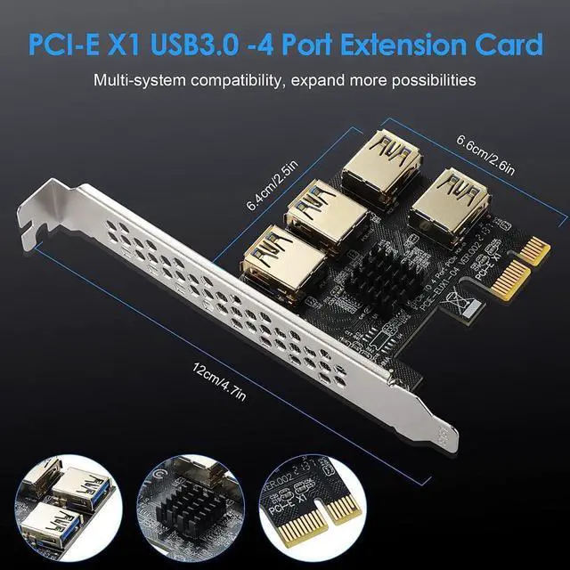 Alt view image 3 of 6 - PCI Express Multiplier Riser Card,PCIe Splitter 1 to 4 PCI-Express 16X Slots Expansion Card Board, PCI-E 1x to External PCI-e USB 3.0 Converter Adapter Card 4 Ports for Bitcoin ETH Mining Miner Device