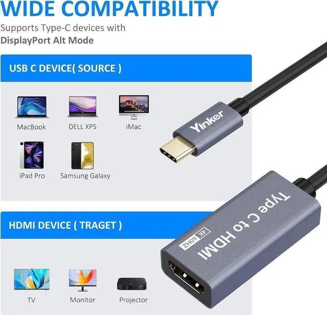 Alt view image 4 of 6 - 4K USB C to HDMI Adapter Type-C to HDMI Adapter (4K@60Hz) HDMI Converter (Thunderbolt 3/4 Compatible) with MacBook Pro/Air iPad Pro iPhone 15 Series Galaxy Chromebook...