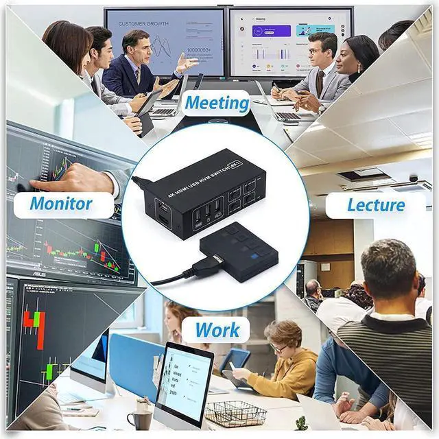 Alt view image 7 of 7 - 4x1 HDMI KVM Switch 4 Port,USB Switch 4 Computers Share with 1 Monitor HD 4K @60Hz One-Button Switch hdmi switch, 4 In 1 Out HDMI KVM Switcher with 4 USB Cable 1 Switch Button&Cable 1 Power Cable