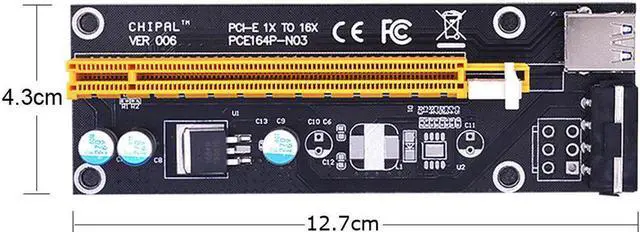 Alt view image 5 of 6 - VER006S PCI-E Riser Card 60CM USB 3.0 Cable PCIE 1X to 16X Extension Adapter SATA 4Pin Power for Graphics Card