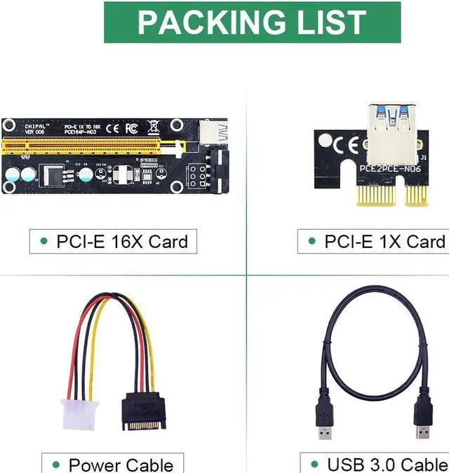 Alt view image 3 of 6 - VER006S PCI-E Riser Card 60CM USB 3.0 Cable PCIE 1X to 16X Extension Adapter SATA 4Pin Power for Graphics Card
