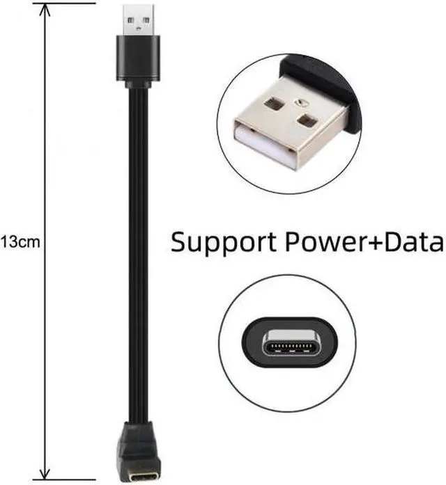 Alt view image 4 of 7 - Aomoproing 13cm USB 2.0 Type-A Male to USB-C Type-C Up Down Angled 90 Degree Data Flat Slim FPC Cable for FPVDiskPhone