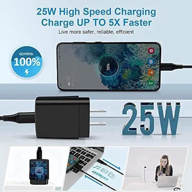 Alt view image 7 of 7 - 25W Super Fast Samsung A54 Type C Charger USB C Charging Block for Samsung Galaxy A53 A14 A13 5G S23 Ultra S22 S21 FE S20 A03S Z Flip 5 Fold 5,Wall Charger Plug Box+6FT C Andriod Phone Charger Cable
