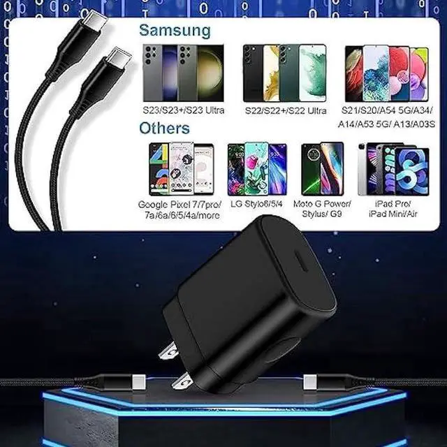 Alt view image 6 of 7 - 25W Super Fast Samsung A54 Type C Charger USB C Charging Block for Samsung Galaxy A53 A14 A13 5G S23 Ultra S22 S21 FE S20 A03S Z Flip 5 Fold 5,Wall Charger Plug Box+6FT C Andriod Phone Charger Cable