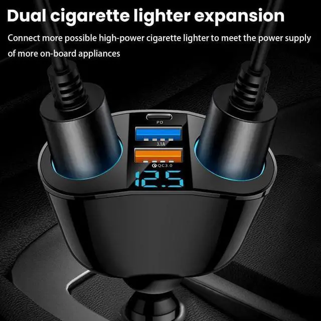 Alt view image 4 of 6 - Cigarette Lighter Splitter USB 2.4A & QC3.0 Type C with 2 Socket Cigarette Lighter Adapter 12V/24V 120W Car Charger Splitter for GPS Dash Cam Laptop Cell Phone iPhone 14/13/12/11 (A+C 66W)